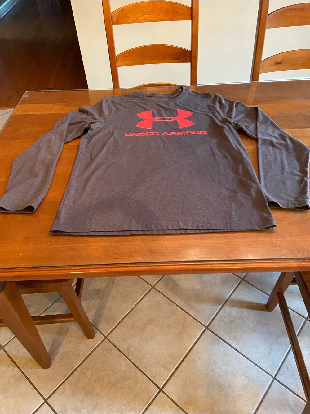 Under Armour Men's Long Sleeve Tee - Charcoal with Orange Logo. Very Soft.